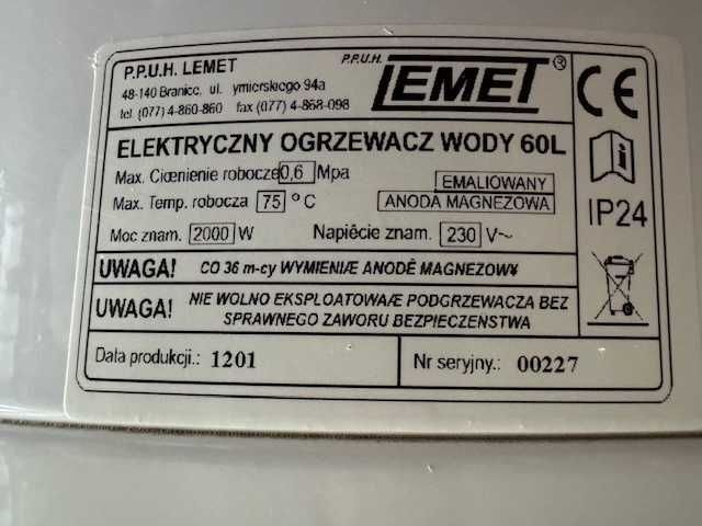 LEMET 60L Bojler - elektryczny ogrzewacz wody