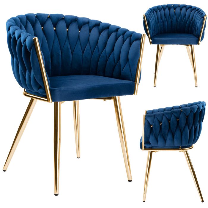 Krzesło welurowe plecione COFTON GOLD VELVET granatowe