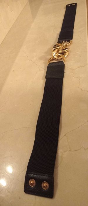 Nowy pasek czarny na gumie klamra złoty łańcuch ozdobny damski