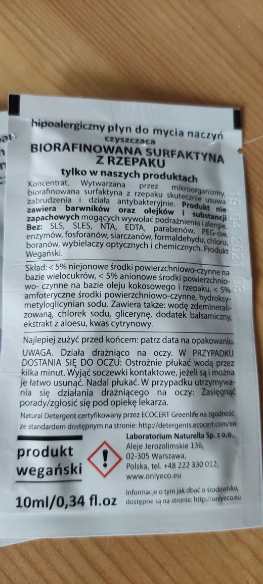 Only Eco płyn do mycia naczyń hipoalergiczny saszetka 10ml mini travel