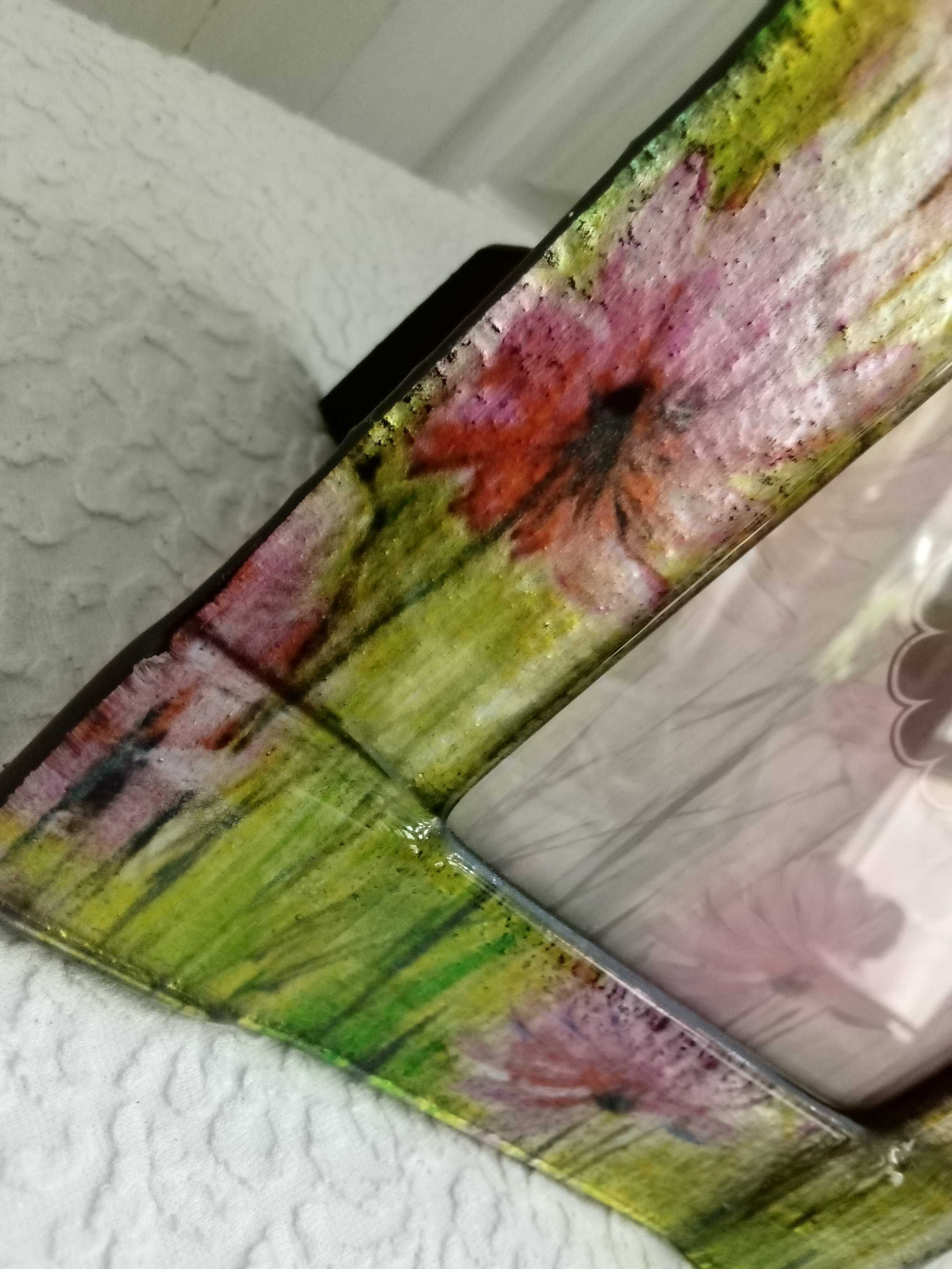 Piękna ramka na zdjęcie 10 na 15 różowo-zielona szklana ozdobna