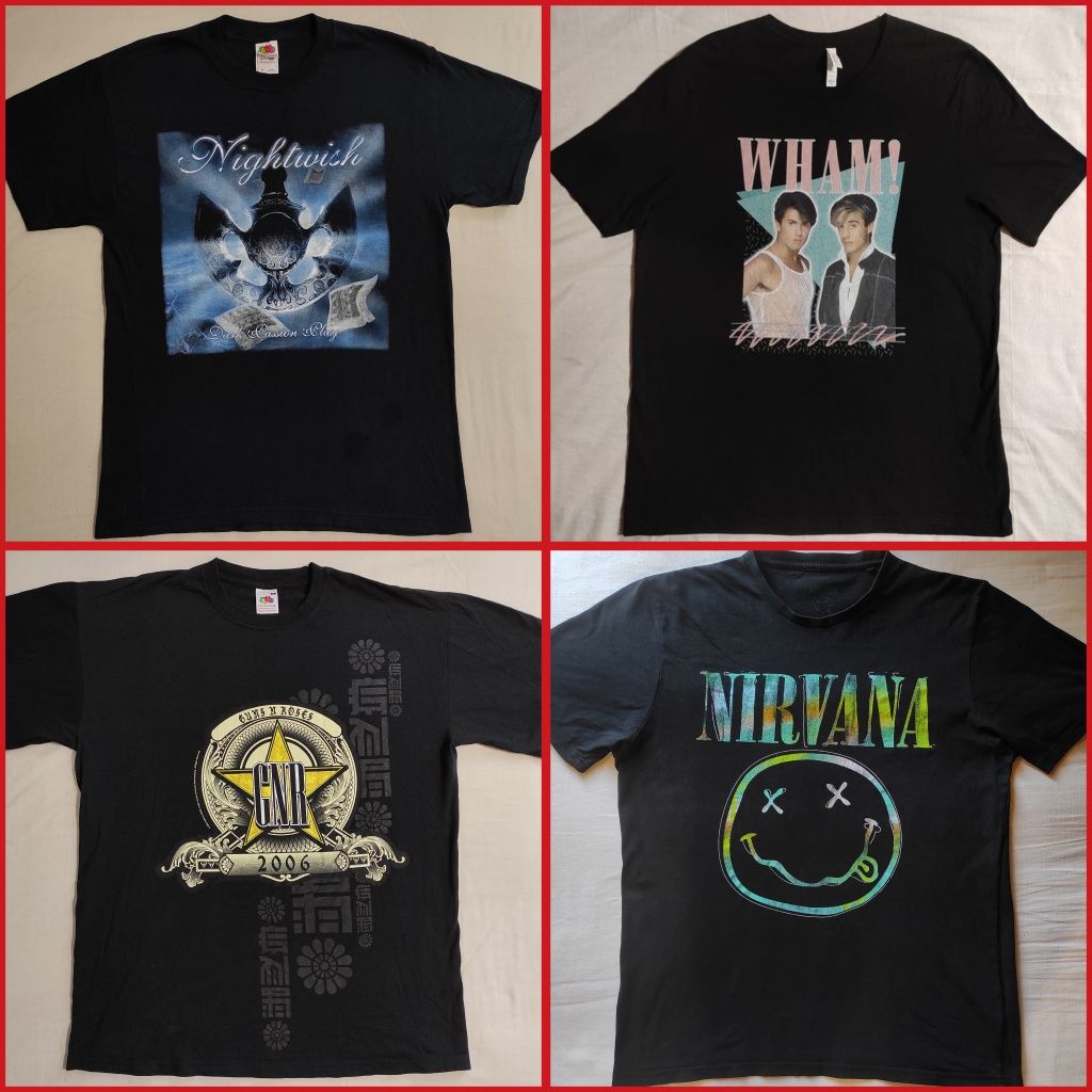 Nightwish, Nirvana, Wham, Guns N'Roses. Винтажные рокерские футболки