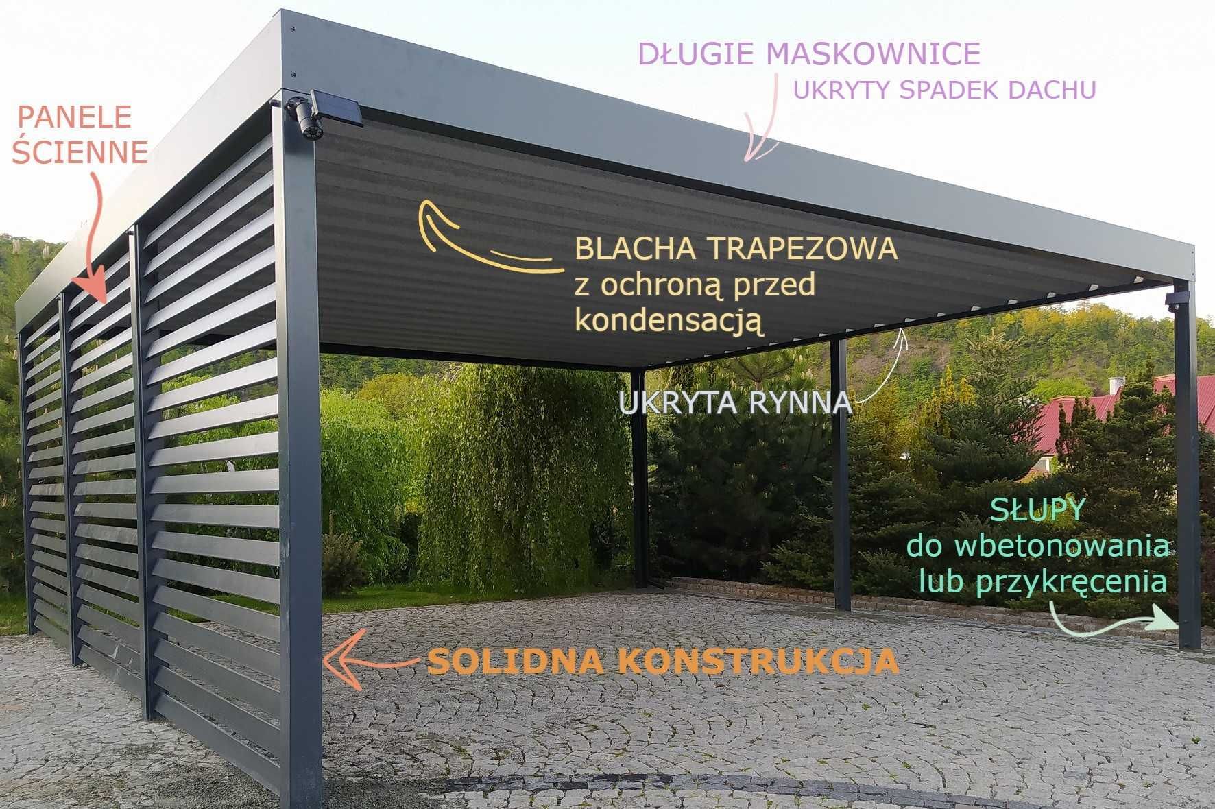 Wiata samochodowa, Carport, garażowa, dwustanowiskowa, 600x600 cm