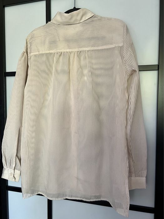 Reserved 36 Transparentna koszula w paski oversize beżowa kremowa S
