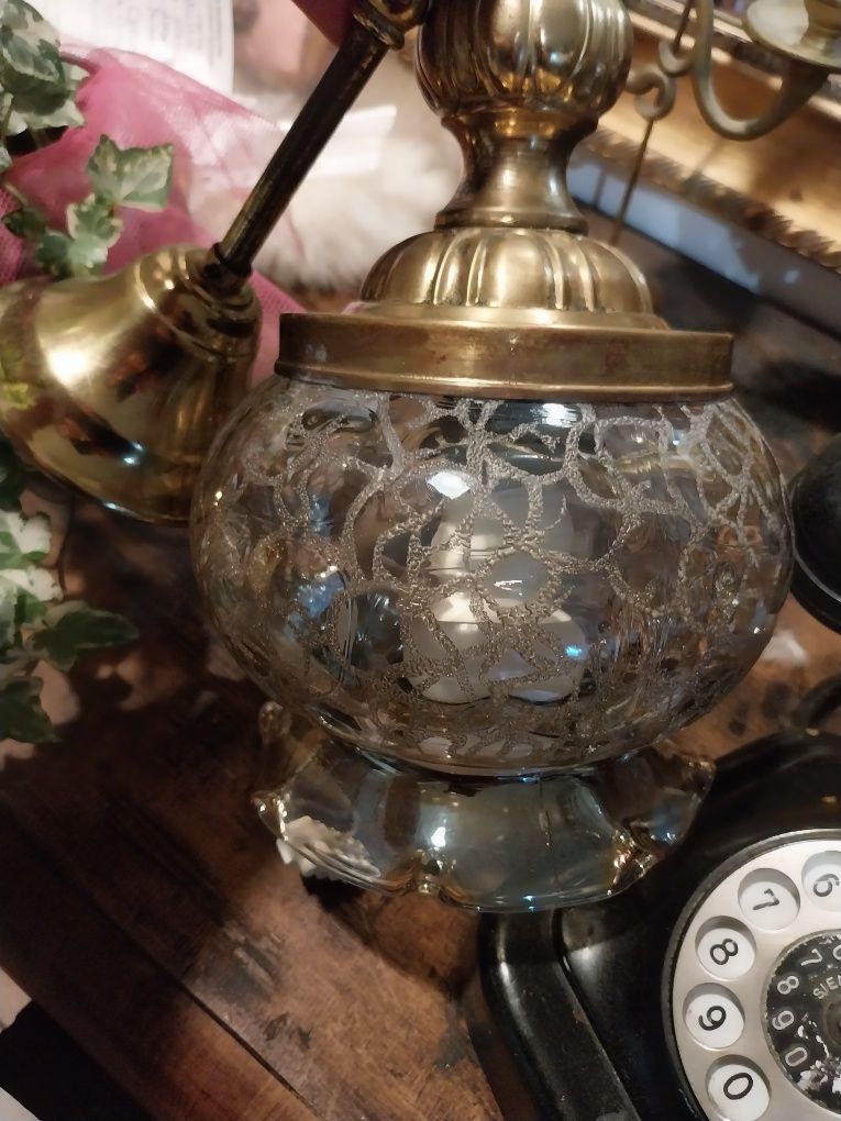 Antyk stara lampa na prąd mosiądz 130lat  szklany klosz  retro vintage