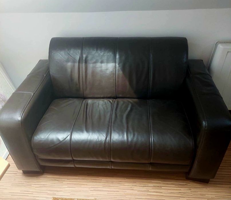 Komplet wypoczynkowy, czarny z ekoskóry,  3+2