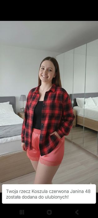 Koszula w kratkę czerwona z kieszonką damska nowa Shein 50