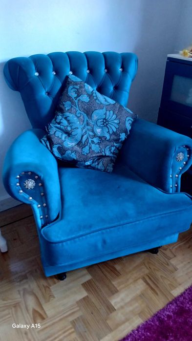 Sofa mais poltrona azul petróleo