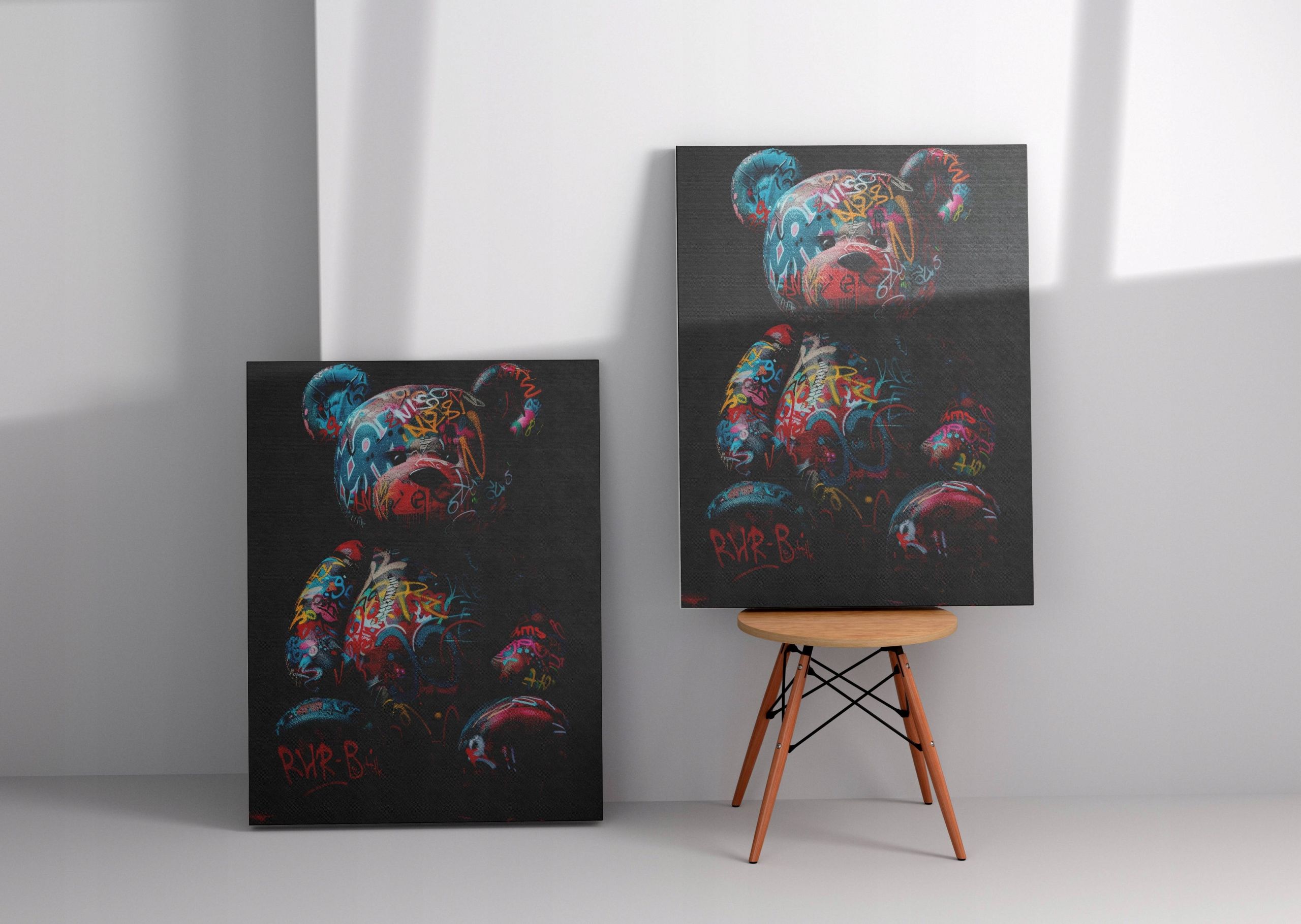 Obraz na płótnie "Grafitti Miś" 75x100 cm – Nowoczesna sztuka uliczna
