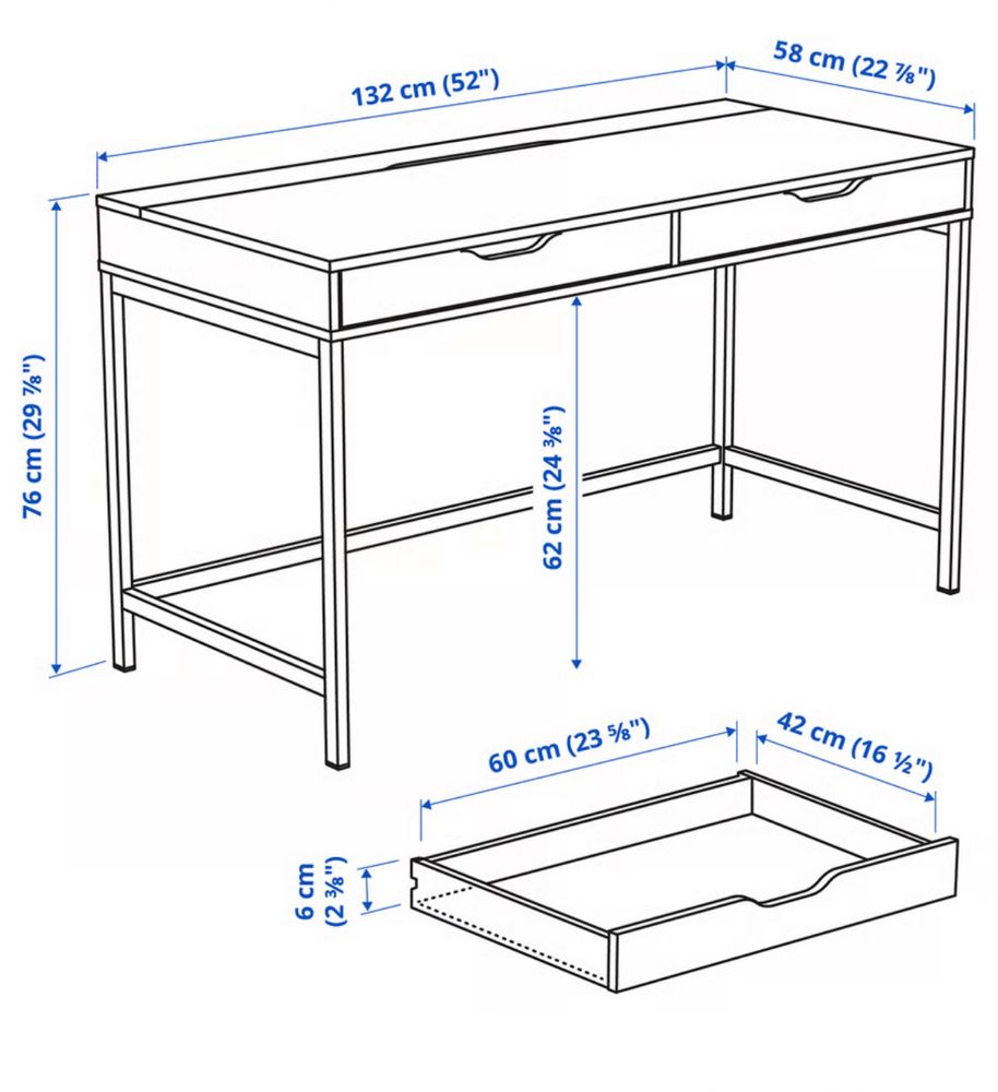 Białe biurko Alex Ikea 132 cm x 60 cm x 76,5 cm