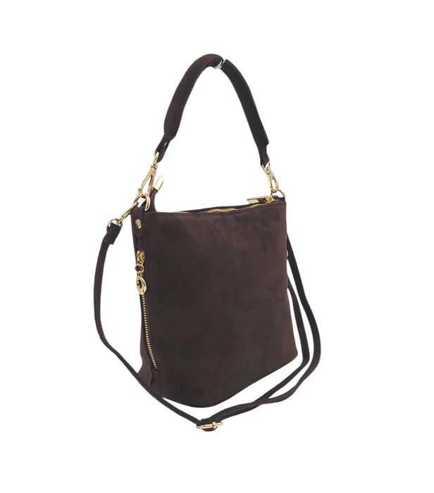 Torebka damska listonoszka skóra naturalna zamszowa czekoladowy brąz