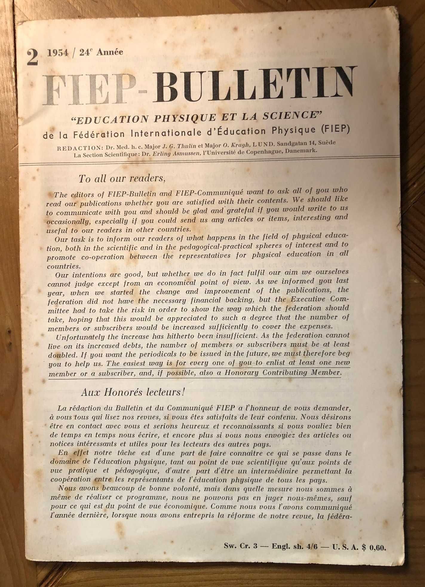 FIEP Bulletin: “Education Physique et la Science” - 1954