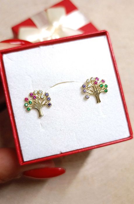 Złote kolczyki p.585/1,30g  kolorowe drzewko szczęścia
