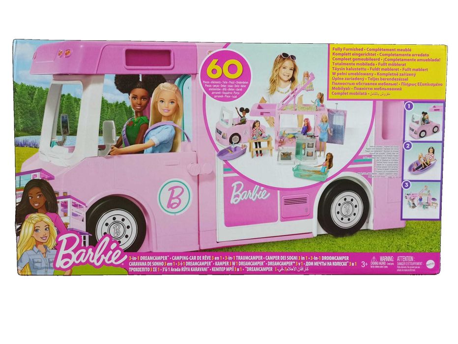 NOWY Barbie Kamper 3w1 samochód kempingowy z wyposażeniem GHL93