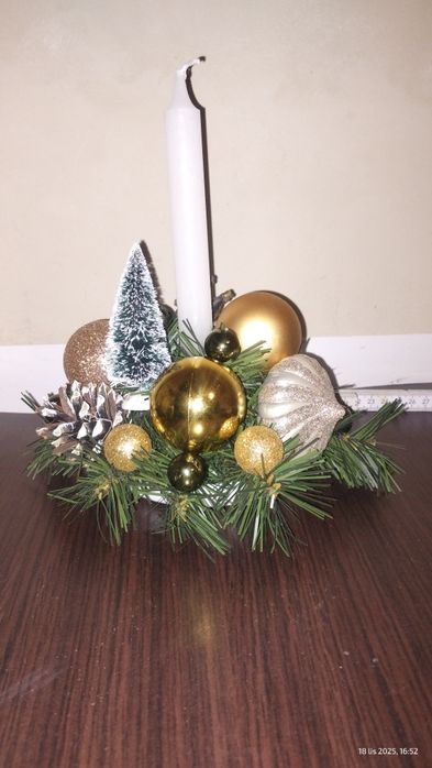 Stroiki bożonarodzeniowy okrągły na stół zloto ciemna zieleń