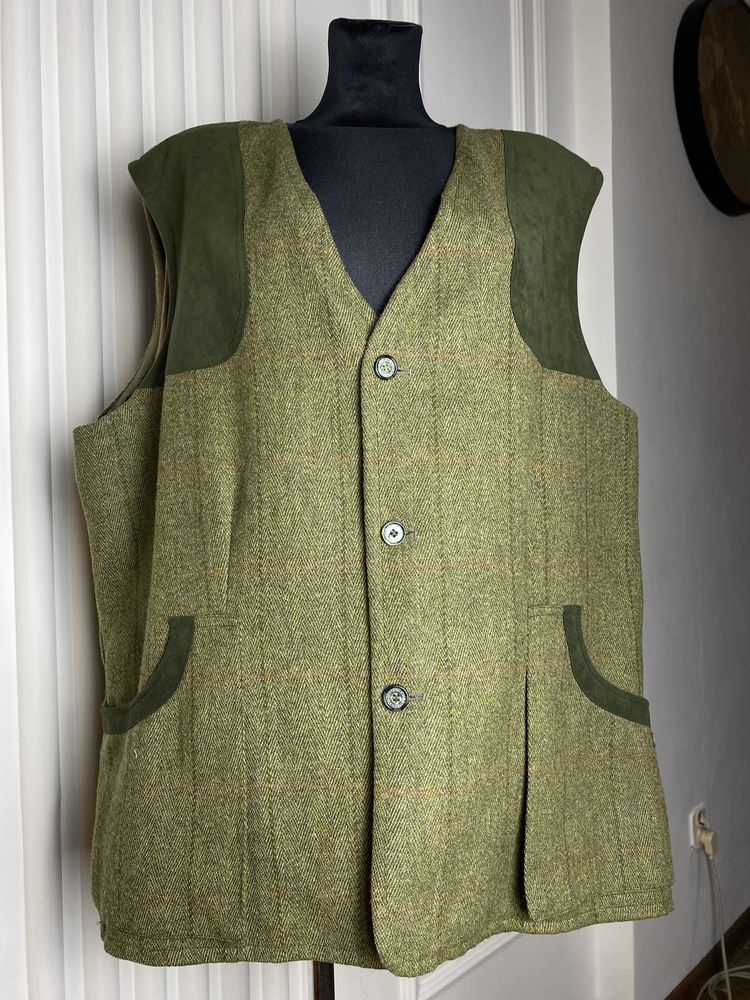 Kamizelka męska khaki zielona 50 premium Hucklecote wełna wiskoza