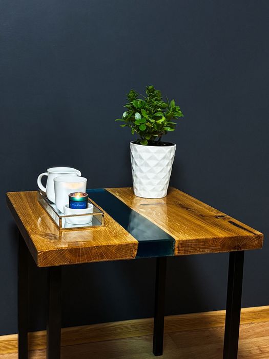 Stolik dębowy z żywicą epoksydową • Handmade • Unikatowy River Table