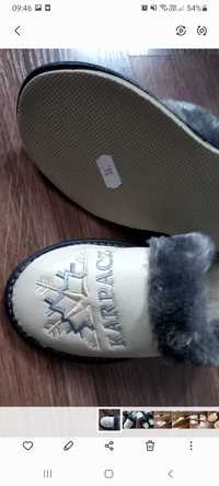 Kapcie klapki buty góralskie skóra futro Karpacz r. 36 ciepłe