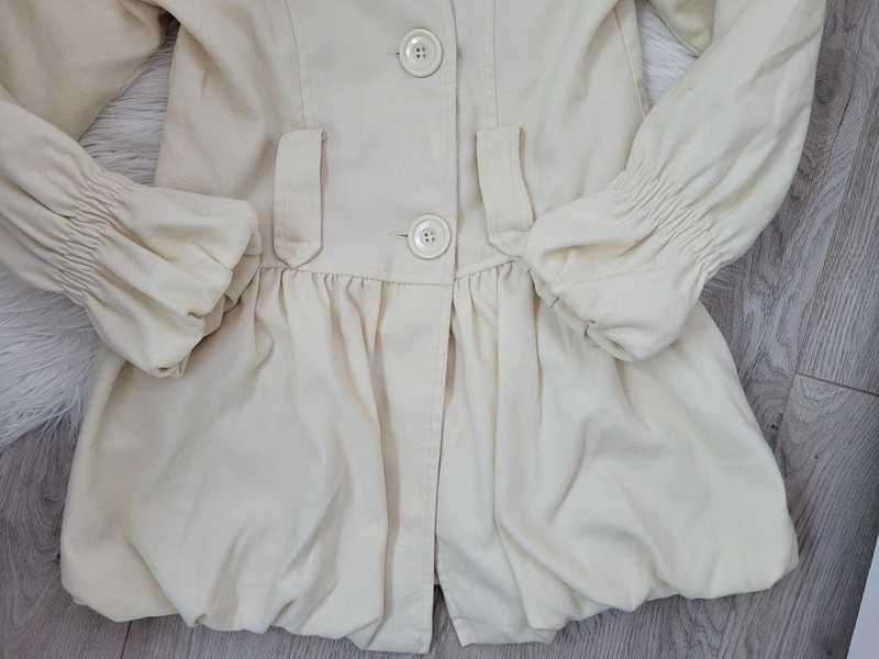Kremowy, elegancki płaszcz jesienno-zimowy, New Look, L (40)
