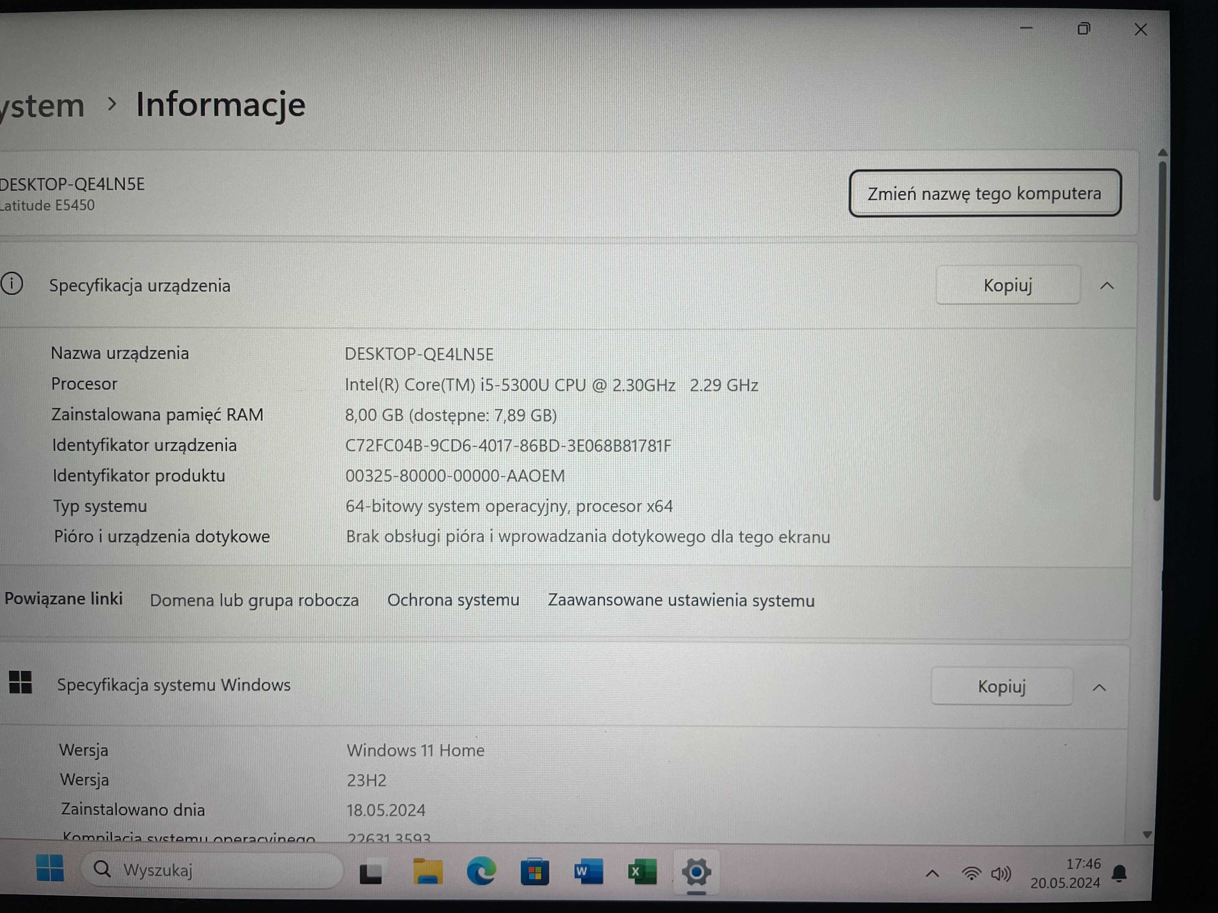 Laptop Dell Latitude e5450, 8gb RAM, 500GB Dysk SSD