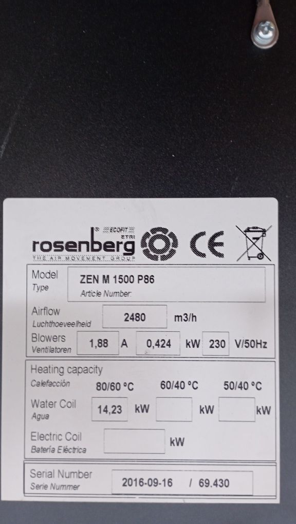Nagrzewnica wodna kurtyna powietrzna Rosenberg