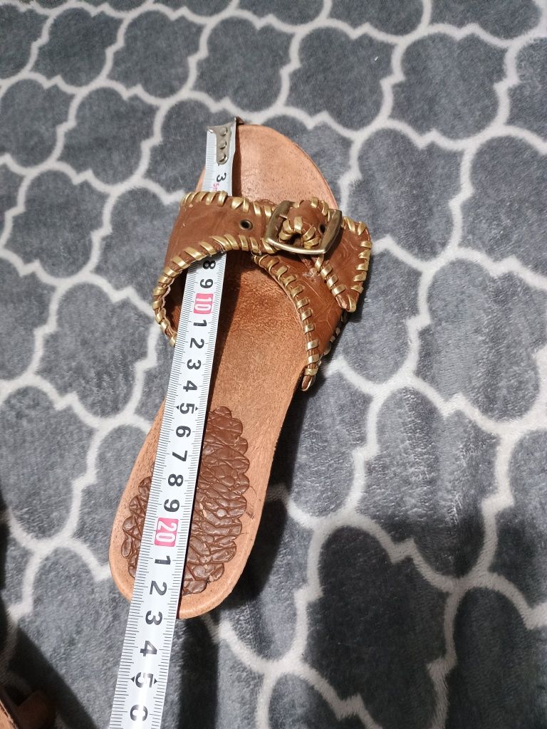 Botki klapki sandały damskie złoto brąz klamerka obcas 6 cm r. 36 37