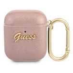 Etui Guess Saffiano Script Metal Collection na AirPods 1/2 - różowe