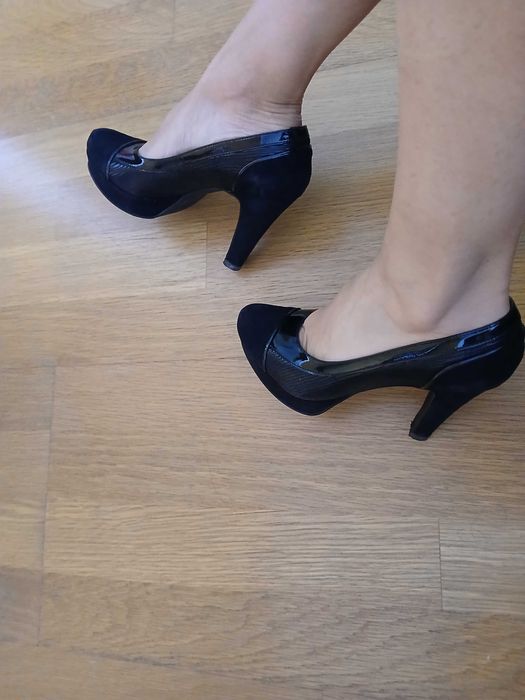 Sapatos Salto Alto Preto (Camurça e Verniz) -  Tamanho 38