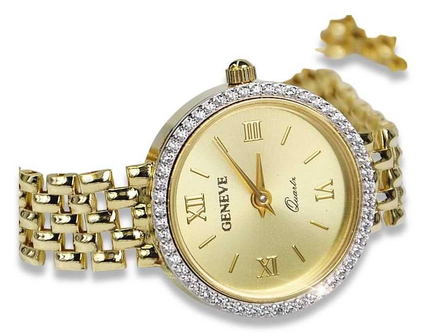 Prześliczny 14K 585 złoty damski zegarek Geneve lw101 WR