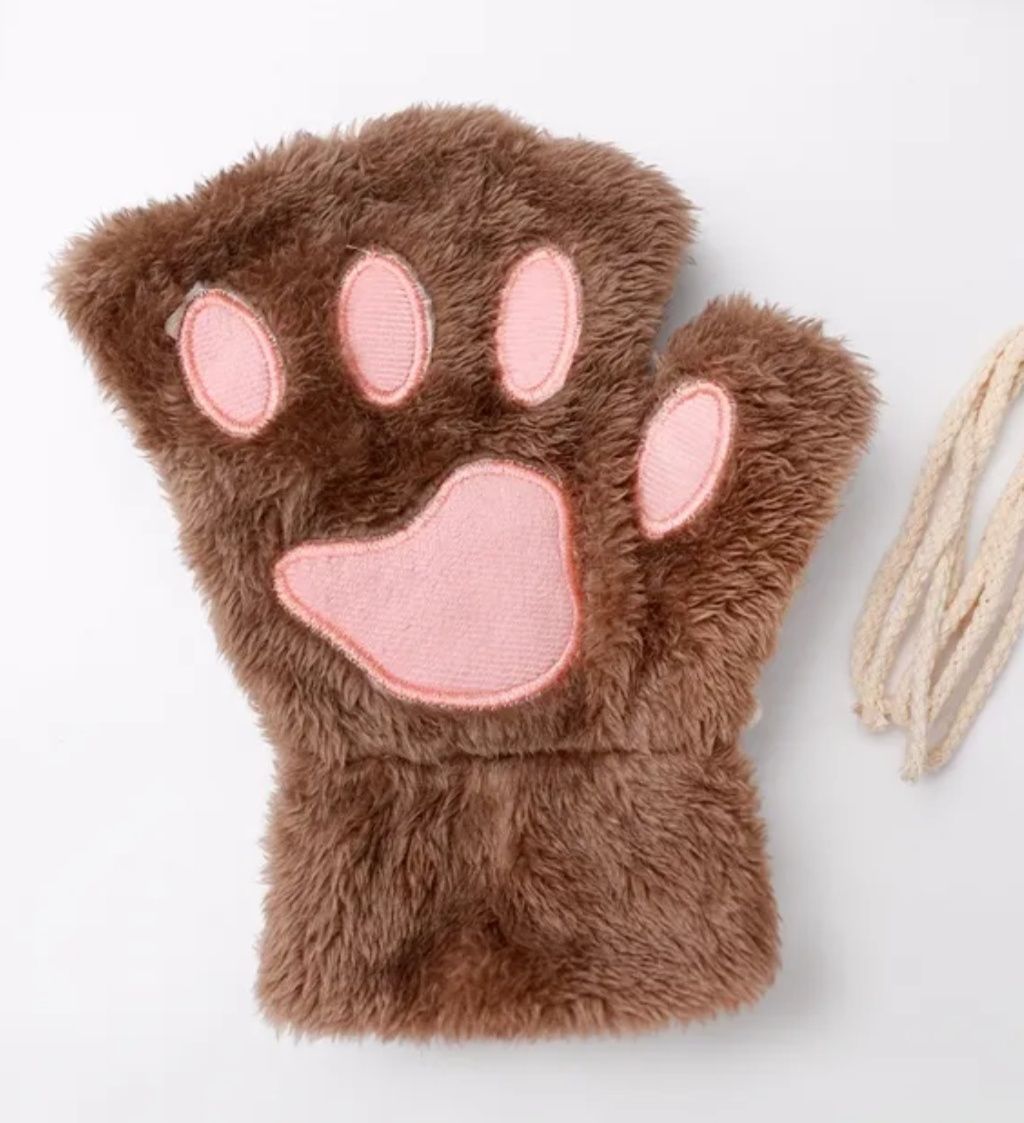 Плюшевые перчатки митенки кошачьи лапы, лапки кота рукавиці