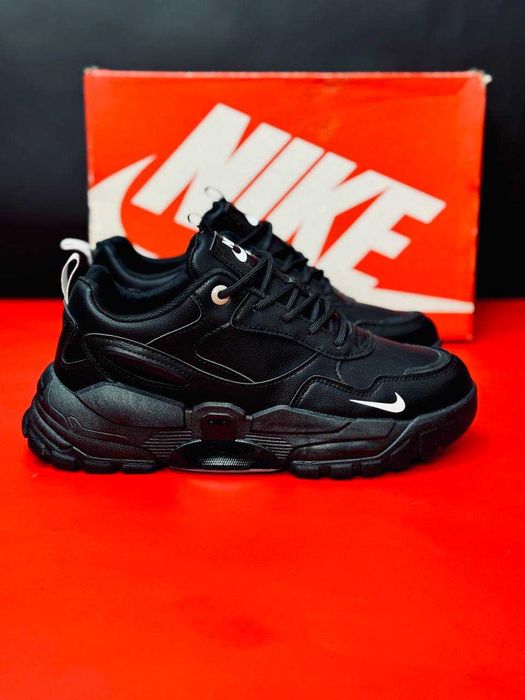 Мужские осенние кроссовки nike черные натуральная кожа красовки найк