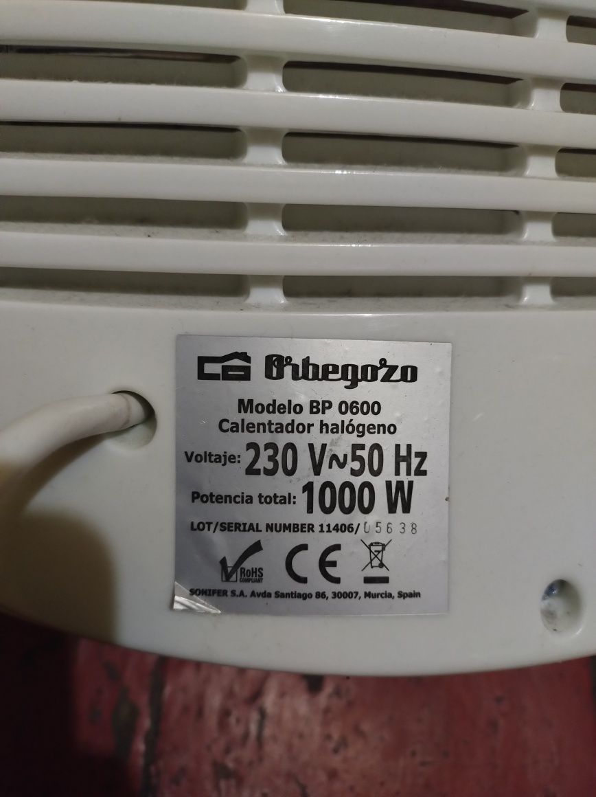 Halogenowy elektryczny grzejnik 1000 w