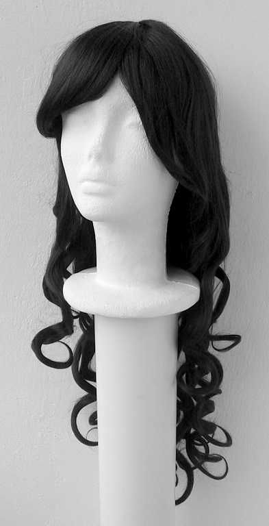 Czarna długa lokowana peruka z grzywką cosplay wig