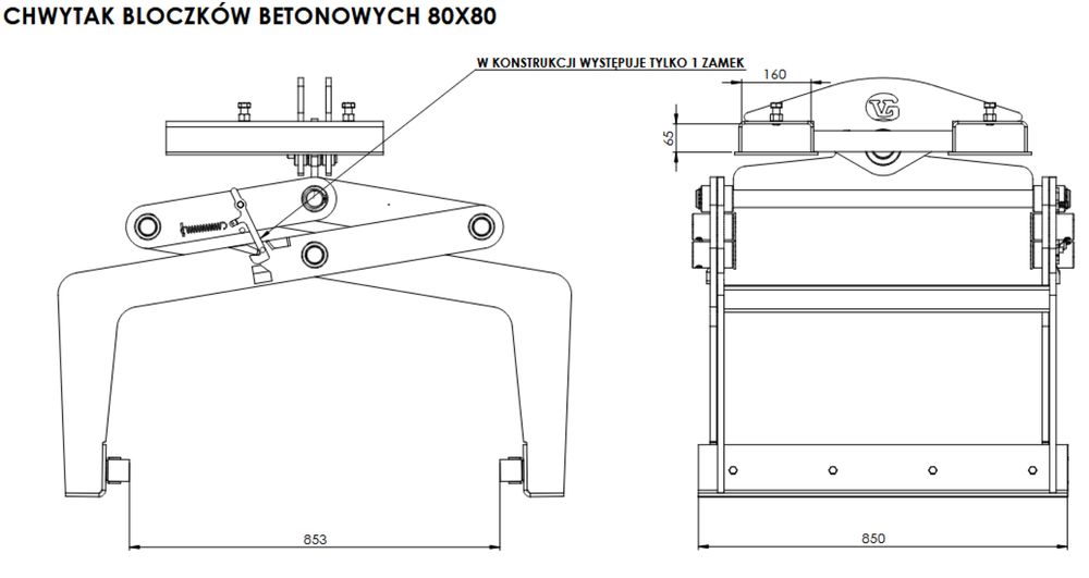 Chwytak do klocków betonowych lego beton klocek ścisk 80 x 80