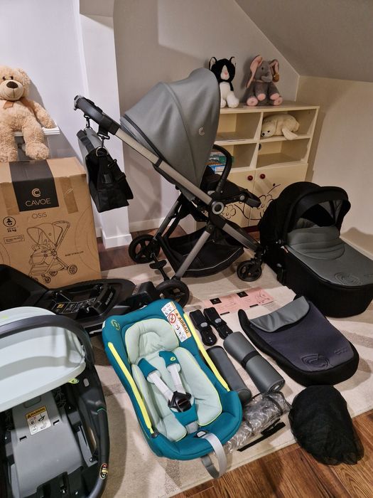 Wózek Cavoe 3w1,4w1, fotelik Maxi Cosi Coral z baza, lekki, nowoczesny