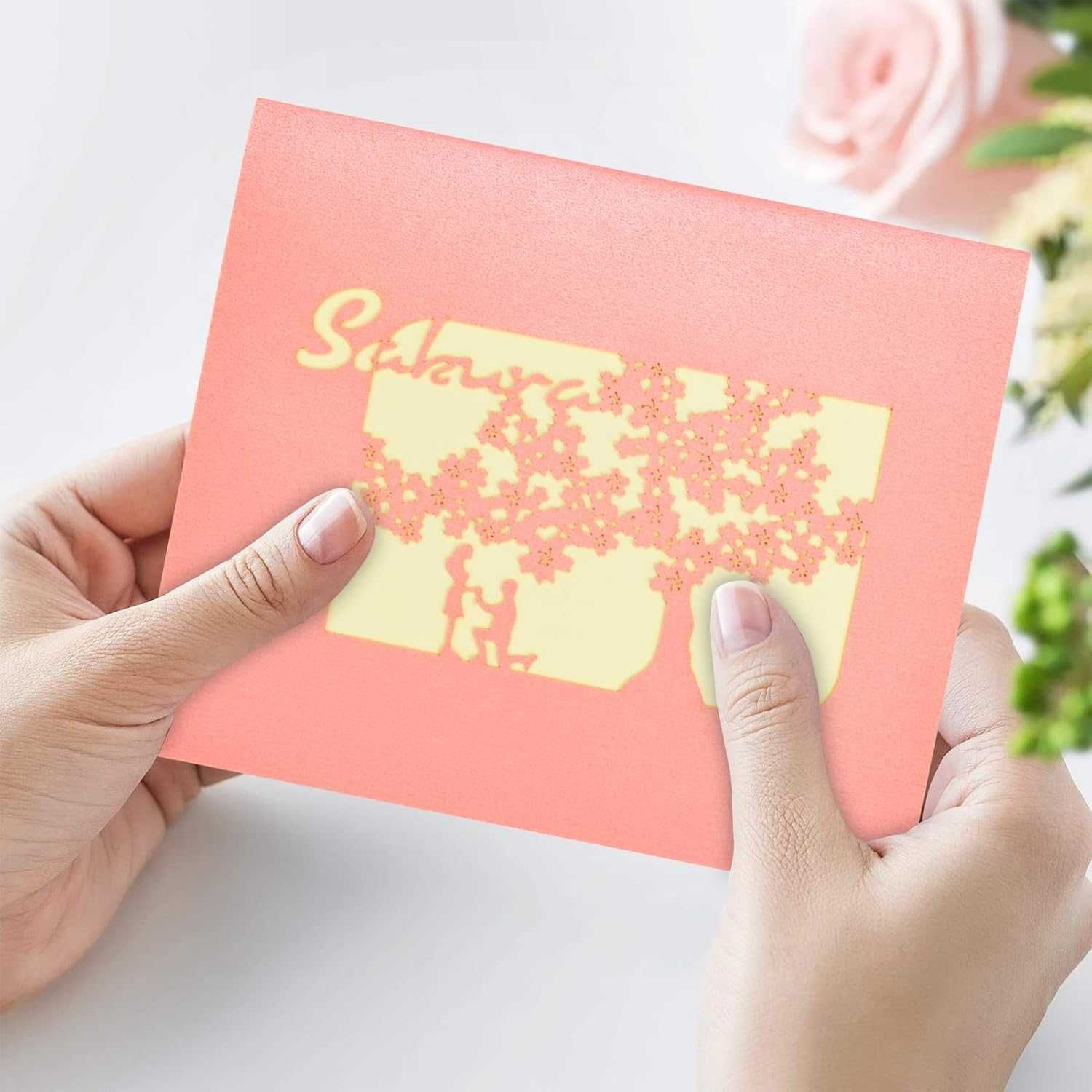 AIYONG Pop Up karta 3D zaproszenie na ślub, karta walentynkowa Sakura