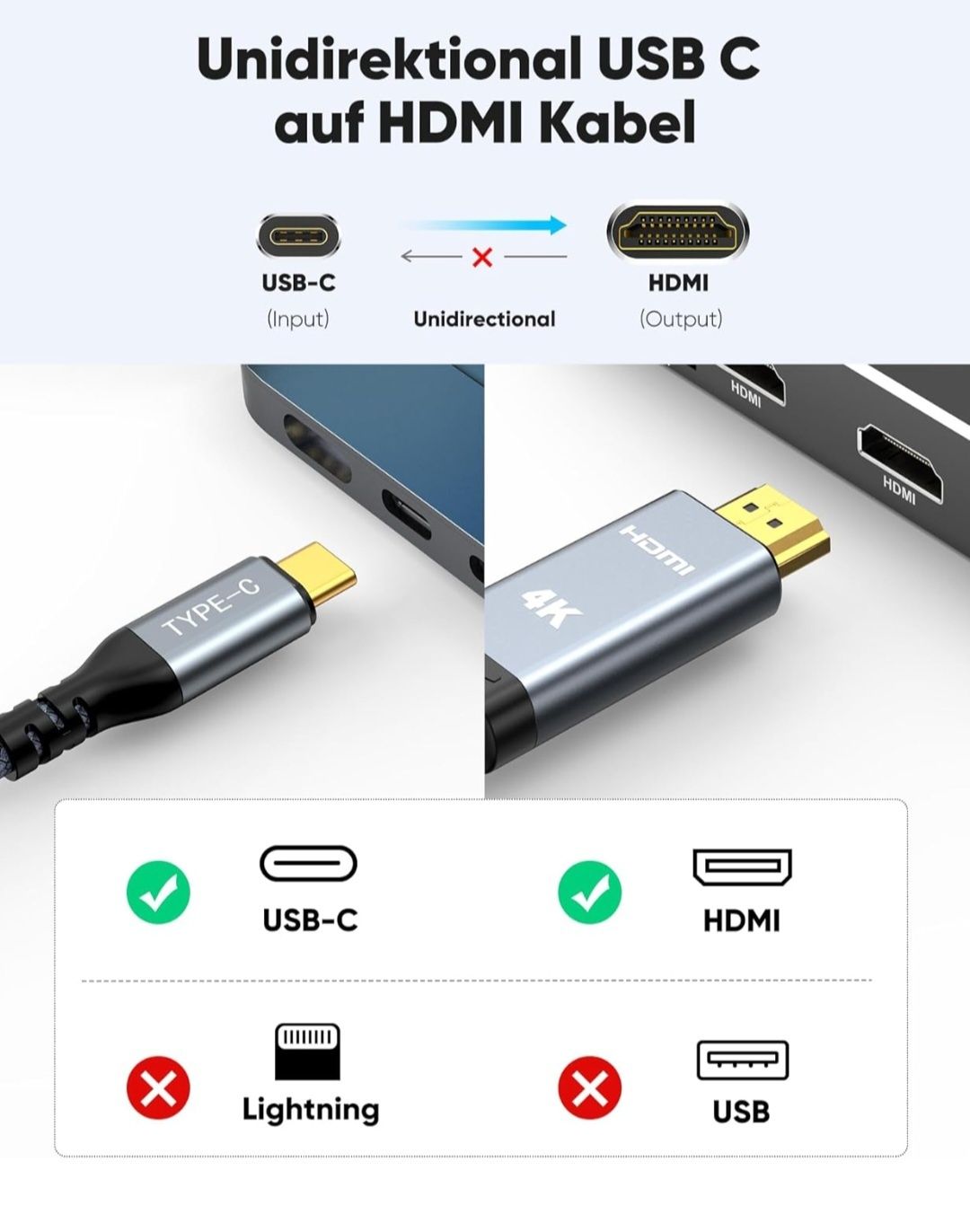 Highwings Kabel USB C na HDMI 4K 1,8 m