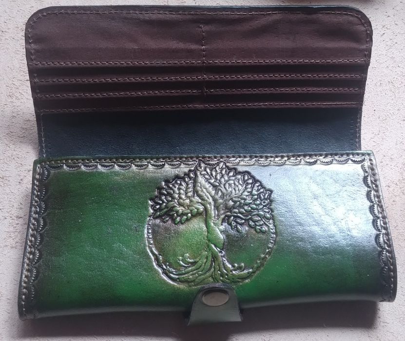 Гаманець шкіряний з вибитим візерунком вінтажний