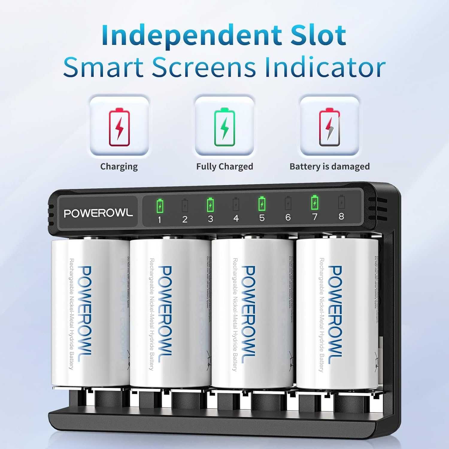 POWEROWL Uniwersalna ładowarka z akumulatorem D – 4 sztuki 10 000 mAh