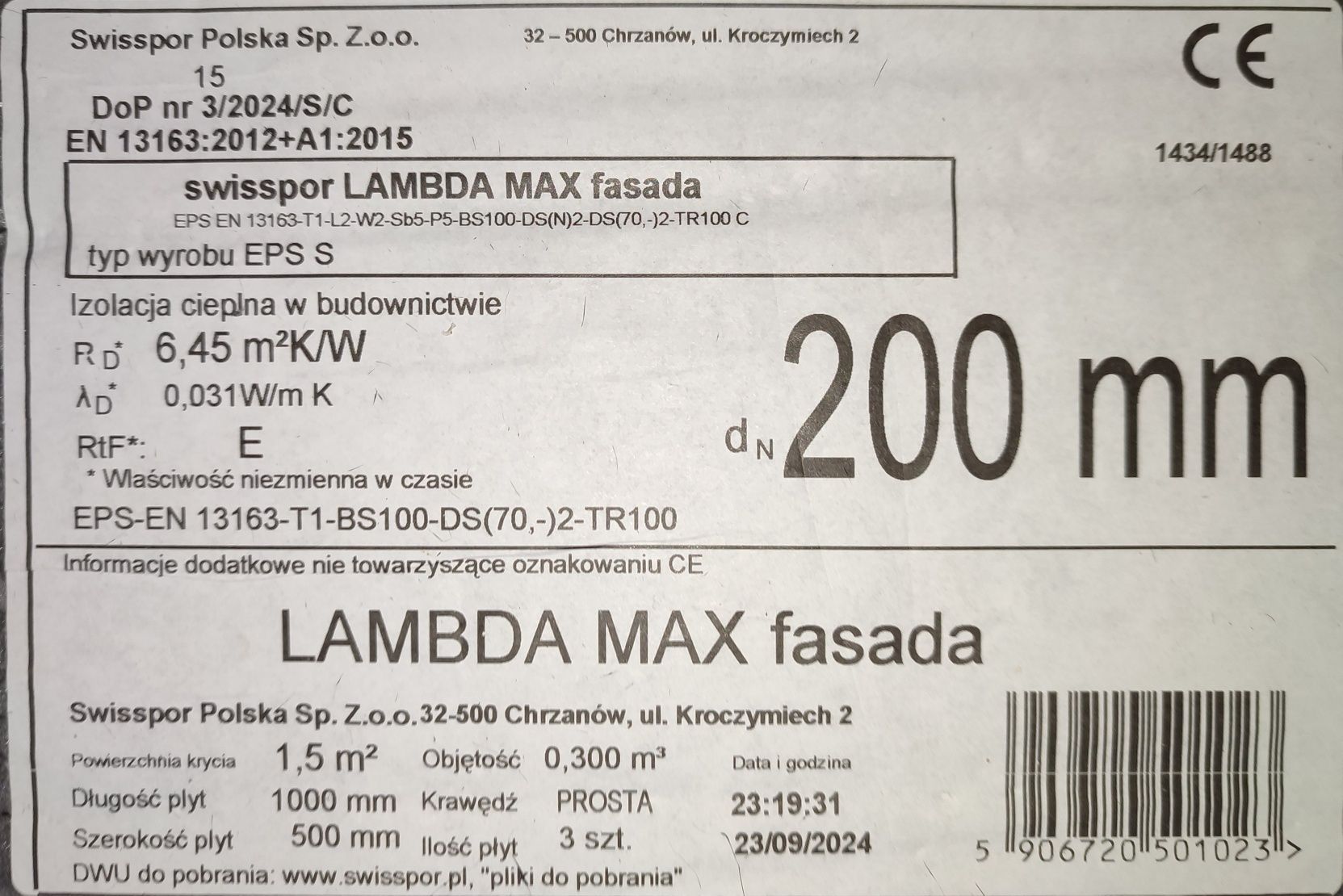 Styropian grafitowy Swisspor LAMBDA MAX fasada 20cm 0.031 W/m K