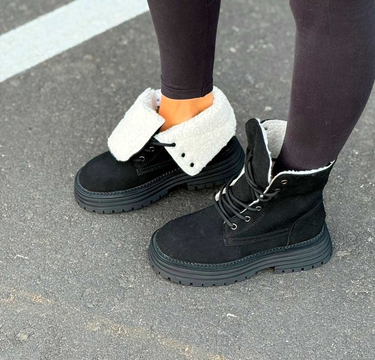 Жіночі зимові черевики на хутрі (36-40) чорні замшеві | ботінки