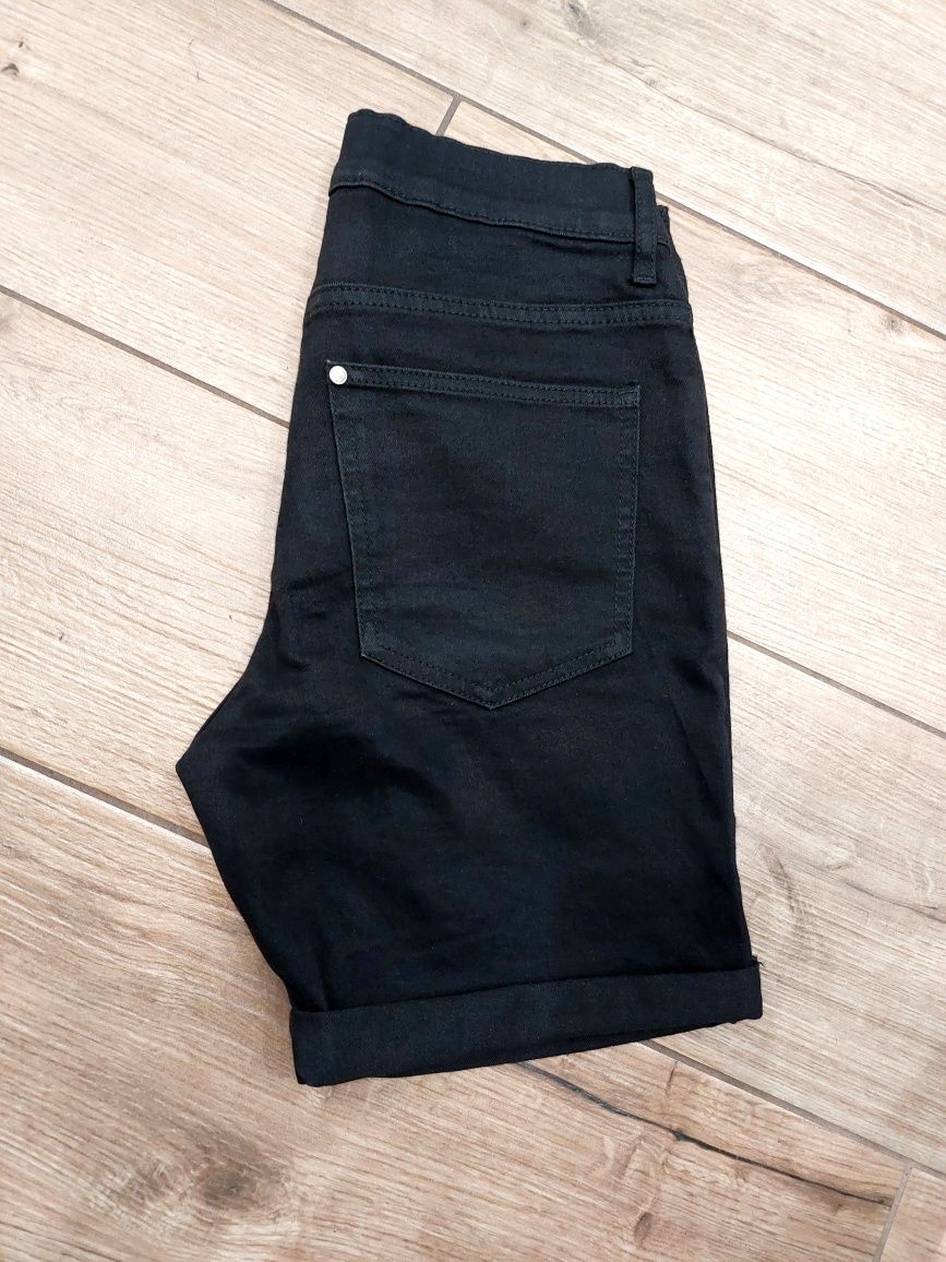 Krótkie spodenki jeansowe czarne h&m slim fit