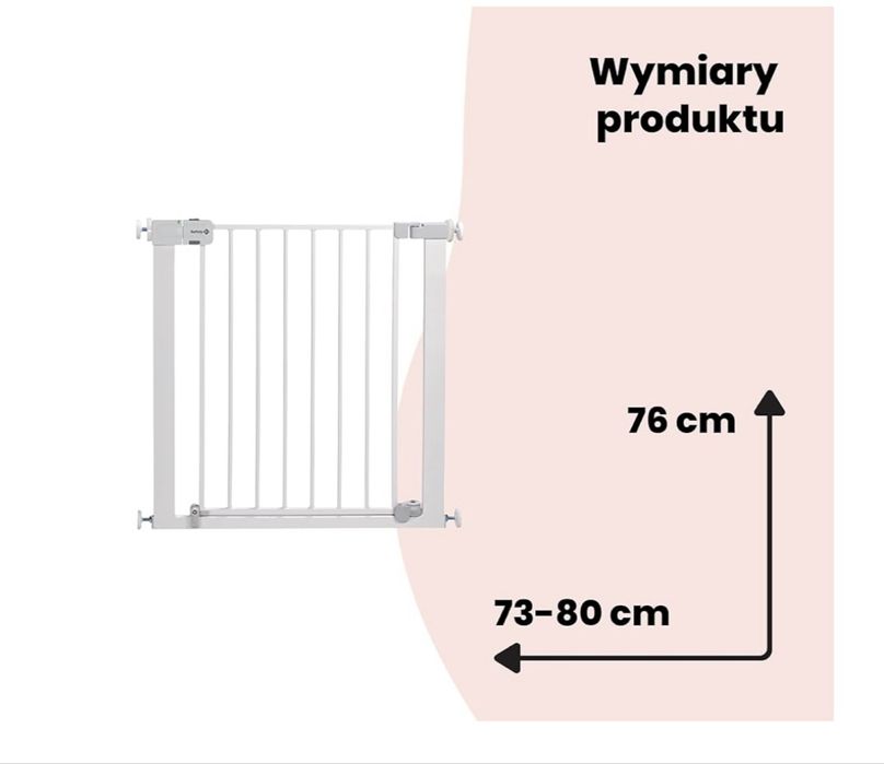 Bramka Schodowa Instalowana na Wcisk, 73–80 cm, bez wiercenia, biała