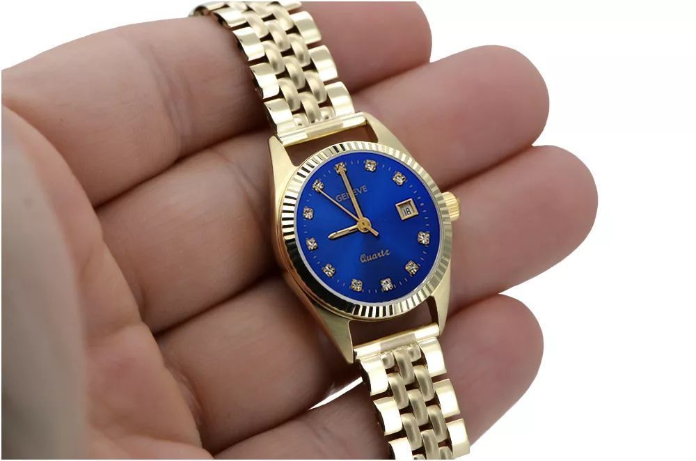 Złoty zegarek bransoletą damską 14k Geneve lw020ydblz&lbw008y Katowice