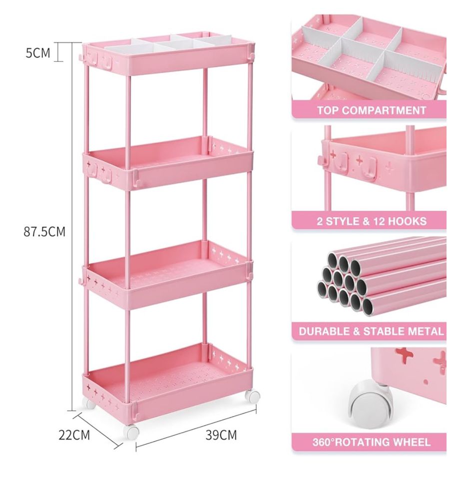 Carrinho organizador rosa