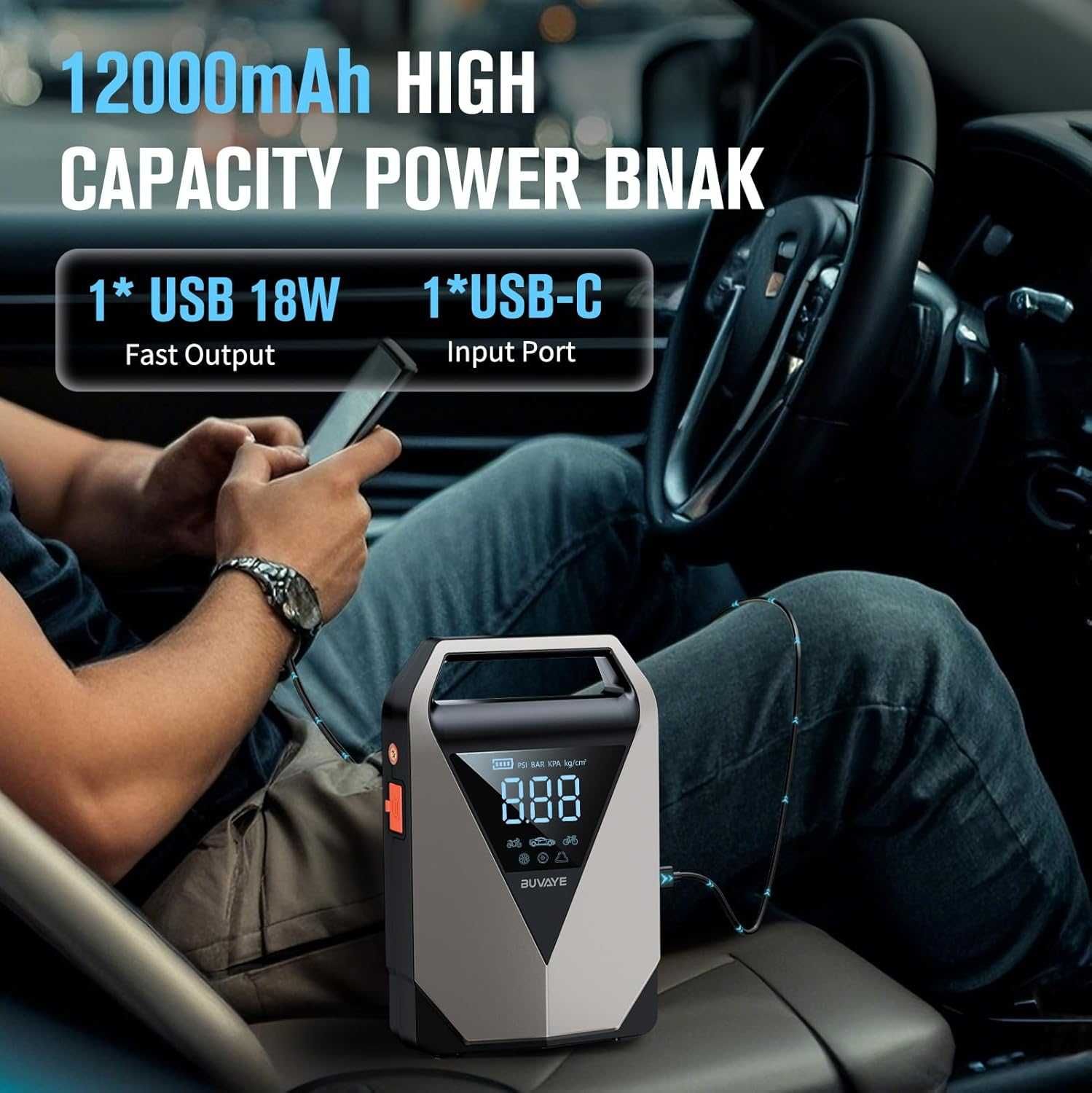 Powerbank Auto Starter Booster z Kompresorem do opon LD12 +Latarka