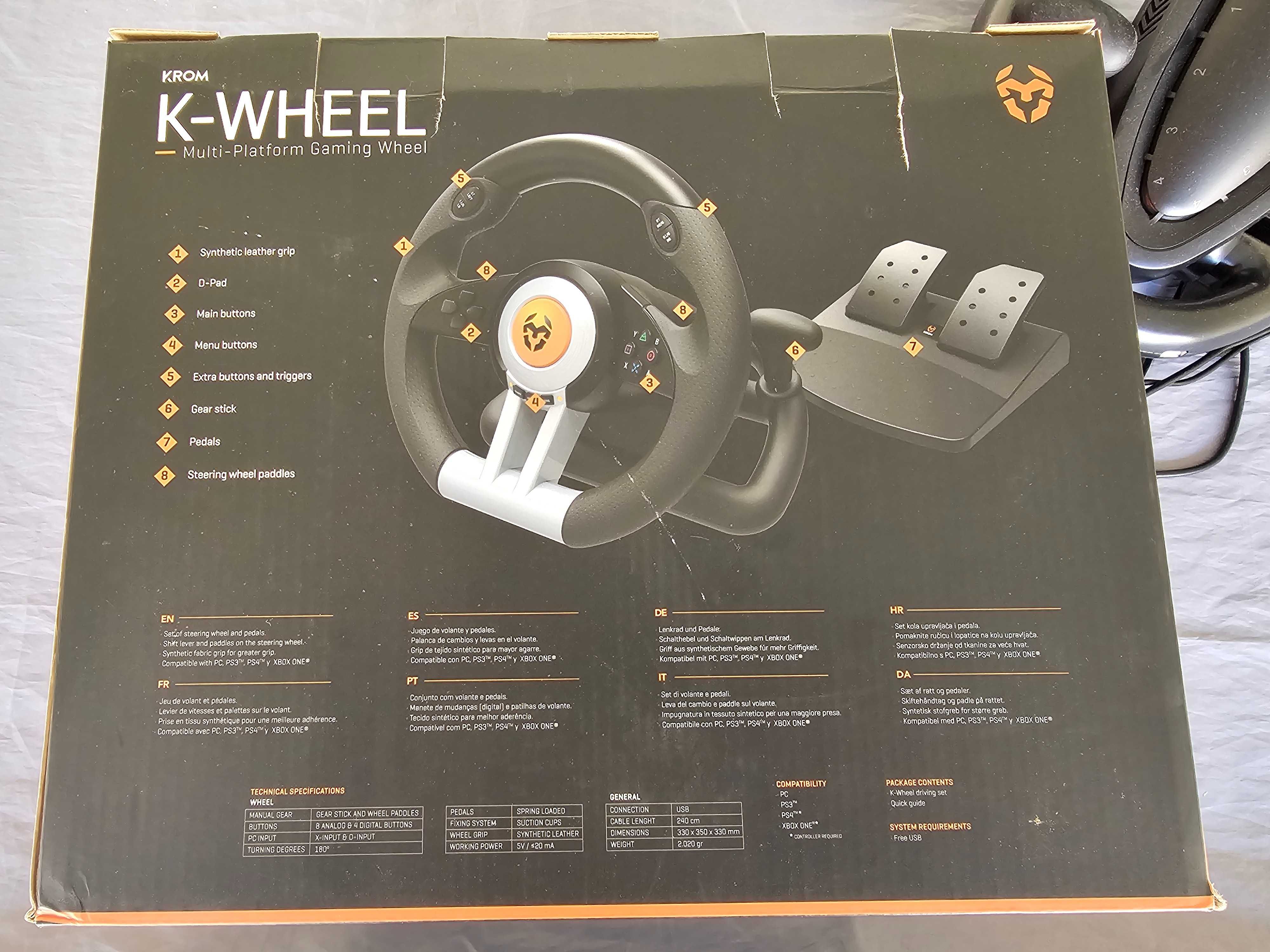 Volante e Pedais Krom K-Wheel PS4/PS3/Xbox One