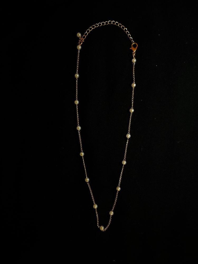 Colar para pescoço ou tornozelo, dourado com bolinhas brancas