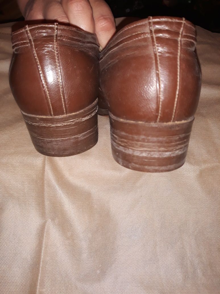 Туфли ретро коричневые кожаные женские на каблуке 34 обувь для танцев