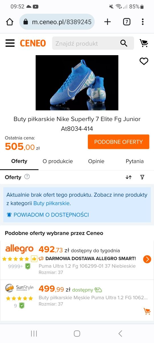 Buty piłkarskie Nike 36 23cm Superfly 7 Elite Fg Junior